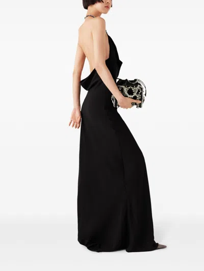 Stella Mccartney Plunge Crystal Halterneck Maxi Dress In Black