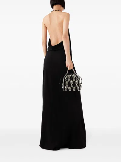 Stella Mccartney Plunge Crystal Halterneck Maxi Dress In Black