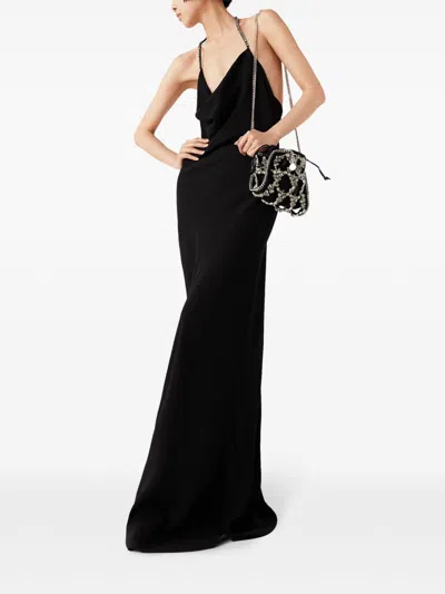 Stella Mccartney Plunge Crystal Halterneck Maxi Dress In Black