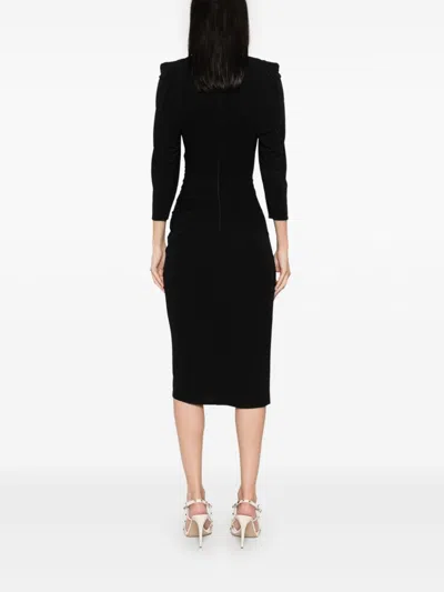 Elisabetta Franchi Crewneck Ruched Midi Dress With Zip Detail In Black