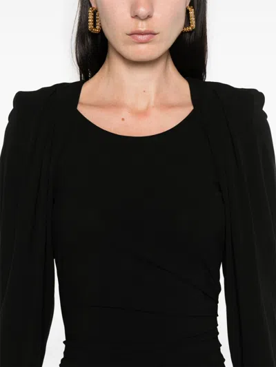 Elisabetta Franchi Crewneck Ruched Midi Dress With Zip Detail In Black