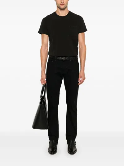 Tom Ford Black Stretch Cotton Crew Neck T-shirt In Grey