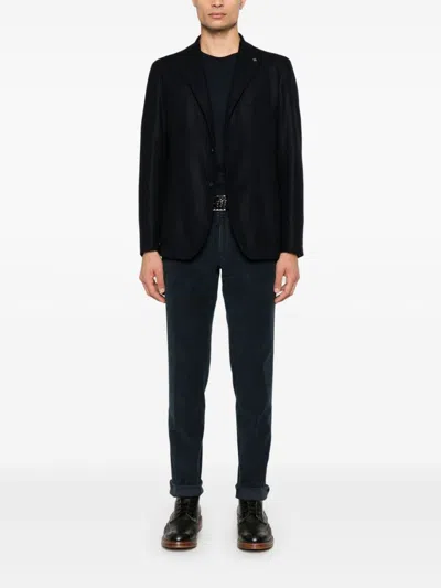 Tagliatore Tailored Blue Wool Blazer With Notched Lapel In Blue