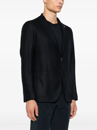 Tagliatore Tailored Blue Wool Blazer With Notched Lapel In Blue