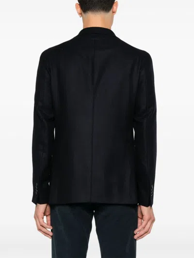 Tagliatore Tailored Blue Wool Blazer With Notched Lapel In Blue