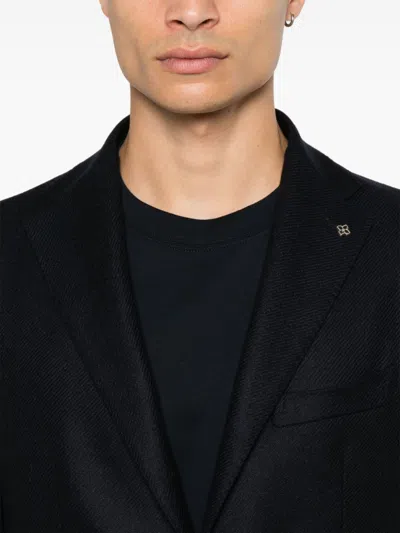 Tagliatore Tailored Blue Wool Blazer With Notched Lapel In Blue