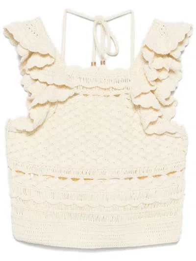 Zimmermann Womens Cream Waverly Ruffled Crochet Cotton Top In Neutrals