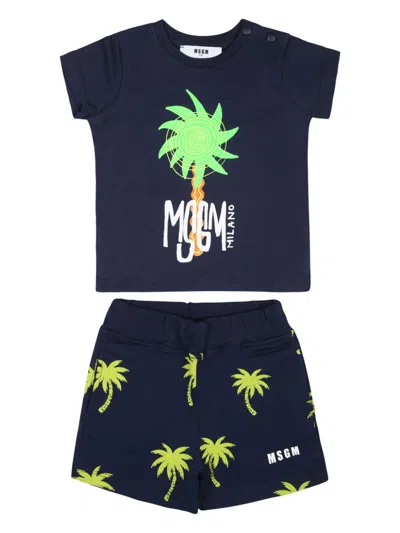 Msgm Tropical-logo-print Clothing Set In Blue