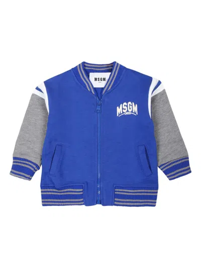 Msgm Logo-lettering Bomber Jacket In Blue