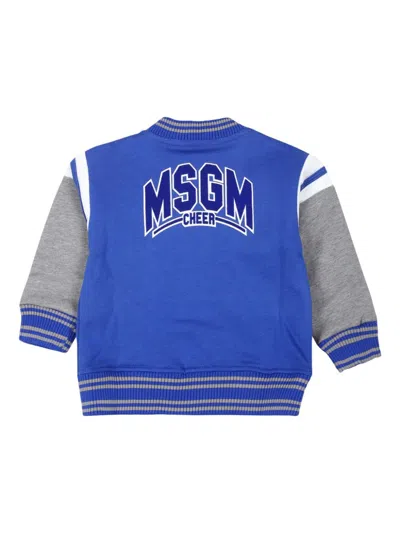 Msgm Logo-lettering Bomber Jacket In Blue