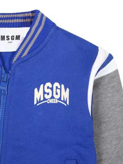 Msgm Logo-lettering Bomber Jacket In Blue