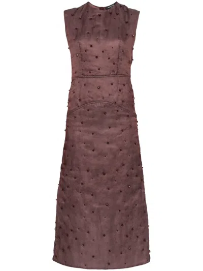 Shop Fabiana Filippi Silk Padded Midi Dress In Brown