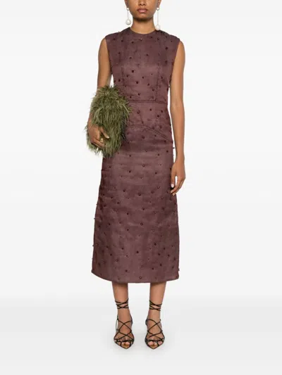 Shop Fabiana Filippi Silk Padded Midi Dress In Brown