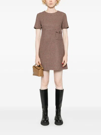 Shop Moncler Houndstooth Mini Dress In Red