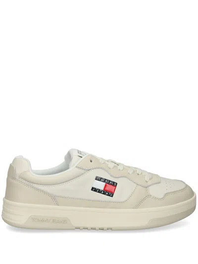 Tommy Jeans Two-tone Lace-up Leather Trainers In Neutrals