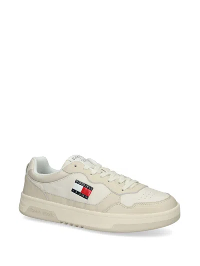 Tommy Jeans Two-tone Lace-up Leather Trainers In Neutrals
