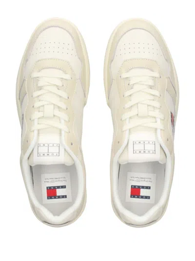 Tommy Jeans Two-tone Lace-up Leather Trainers In Neutrals