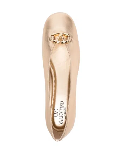 Shop Valentino Vlogo Signature Ballerina Shoes In Gold