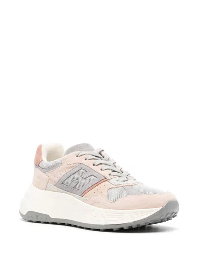 Hogan Suede And Mesh Sneakers With Iconic Logo In Pink