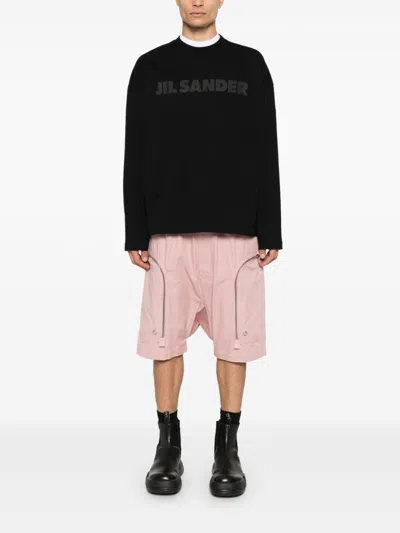 Jil Sander Men Black Long Sleeve T-shirt With Front Logo Print In Cotton Man In Black
