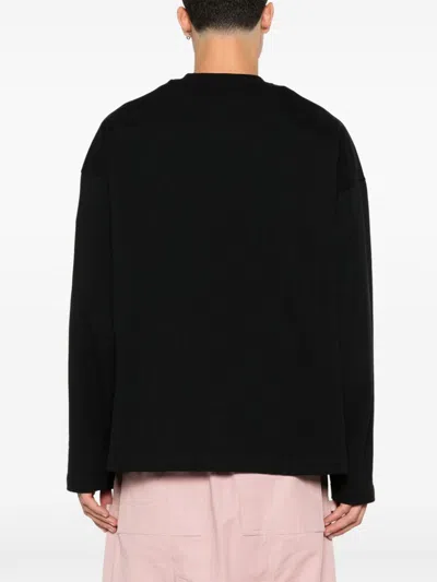 Jil Sander Men Black Long Sleeve T-shirt With Front Logo Print In Cotton Man In Black