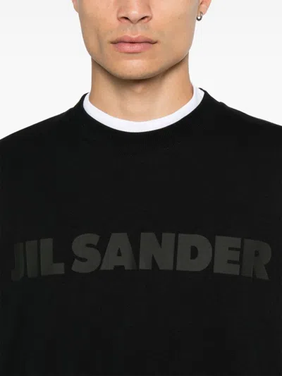 Jil Sander Men Black Long Sleeve T-shirt With Front Logo Print In Cotton Man In Black