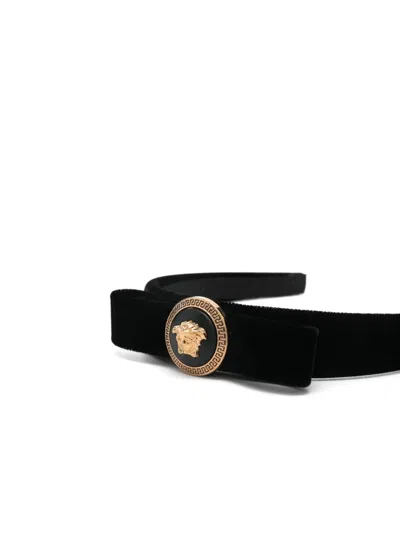 Shop Versace Gianni Ribbon Headband In Black