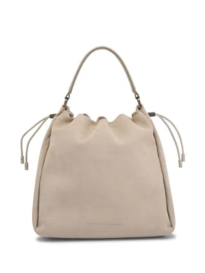 Brunello Cucinelli Monili Drawstring Shoulder Bag In Neutrals