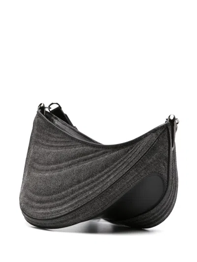 Mugler Black Embossed Spiral Shoulder Bag In Black