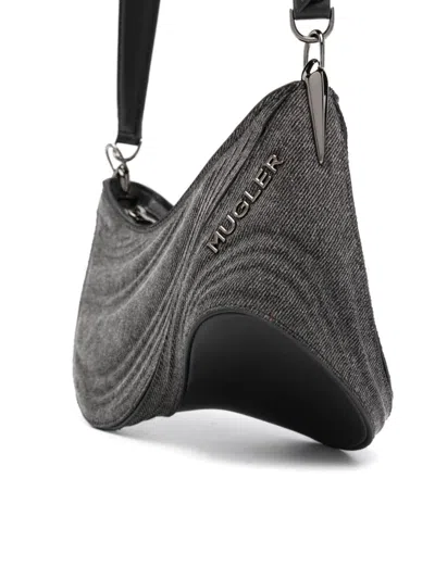 Mugler Black Embossed Spiral Shoulder Bag In Black