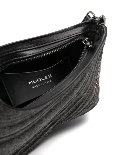 Mugler Black Embossed Spiral Shoulder Bag In Black