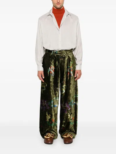 Yohji Yamamoto Graphic-print Trousers In Green