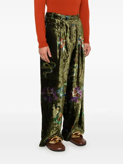 Yohji Yamamoto Graphic-print Trousers In Green