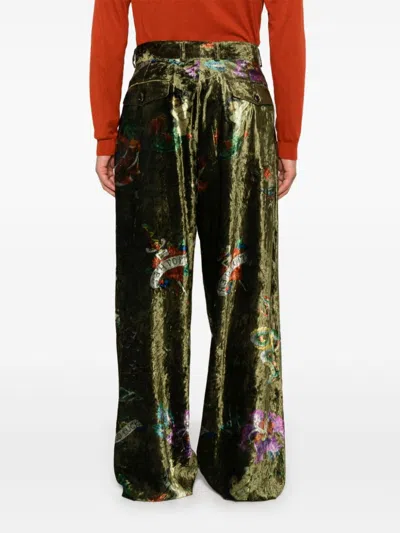 Yohji Yamamoto Graphic-print Trousers In Green