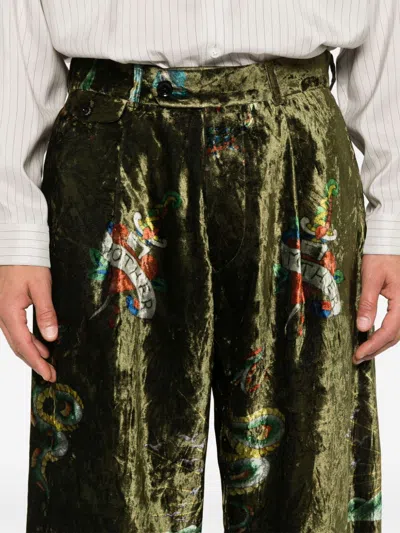 Yohji Yamamoto Graphic-print Trousers In Green