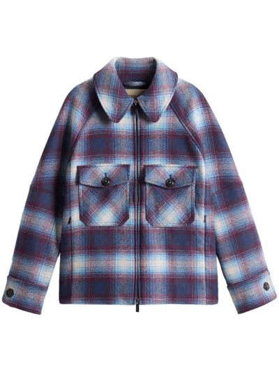 Shop Woolrich Checked Shirt Jacket In Blue