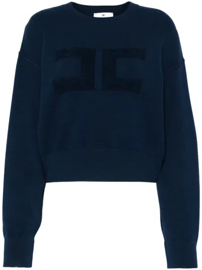 Elisabetta Franchi Towelling-logo Cropped Sweater In Blue