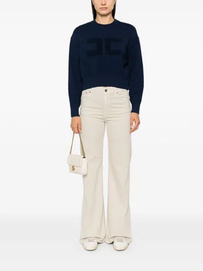 Elisabetta Franchi Towelling-logo Cropped Sweater In Blue