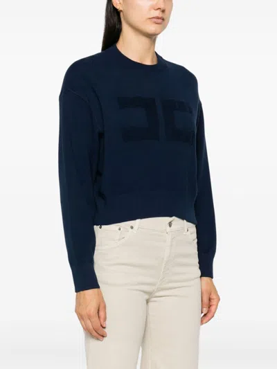 Elisabetta Franchi Towelling-logo Cropped Sweater In Blue