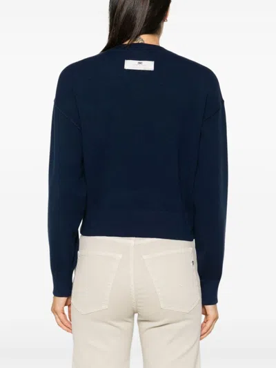 Elisabetta Franchi Towelling-logo Cropped Sweater In Blue