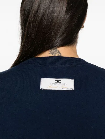 Elisabetta Franchi Towelling-logo Cropped Sweater In Blue