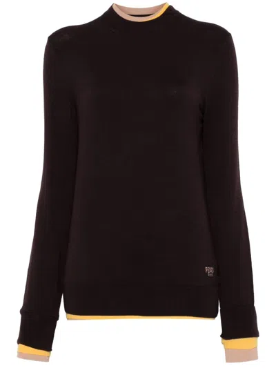 Fendi Layered-trim Sweater In Brown