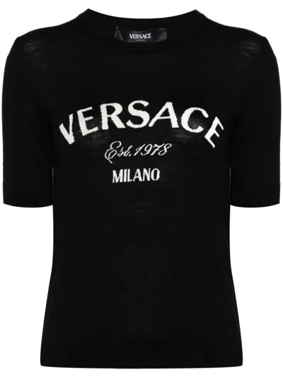 Shop Versace College Knit Top In Black