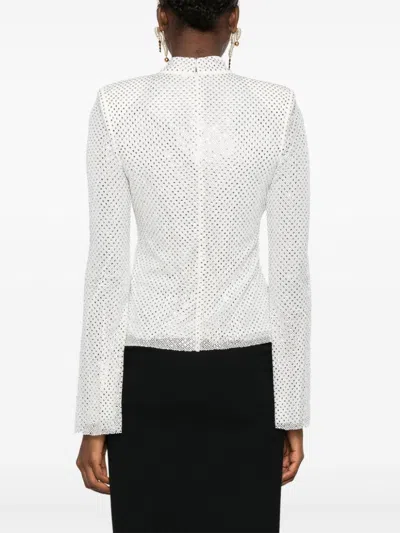 Shop Self-portrait Rhinestone Fishnet Top In White