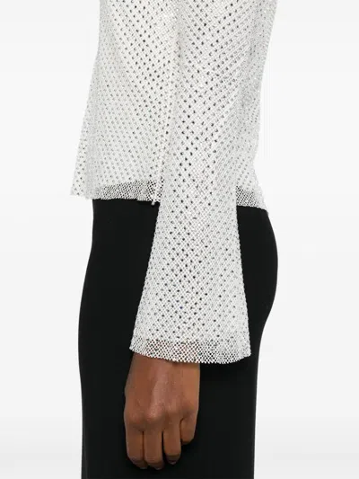 Self-portrait Rhinestone Fishnet Top In Silver In White