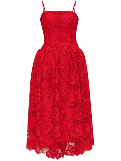 Self-portrait Bandeau-style Lace Midi Dress In Red