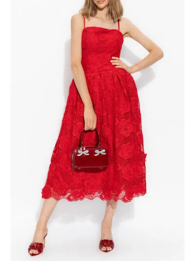 Self-portrait Bandeau-style Lace Midi Dress In Red