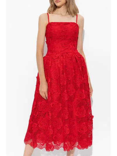 Self-portrait Bandeau-style Lace Midi Dress In Red