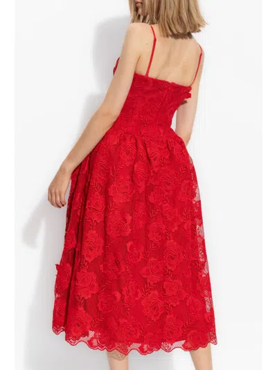 Shop Self-portrait Bandeau-style Lace Midi Dress In Red