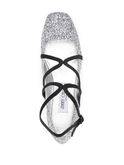 Jimmy Choo 'astoria' Glitter Ballet Flats In Silver